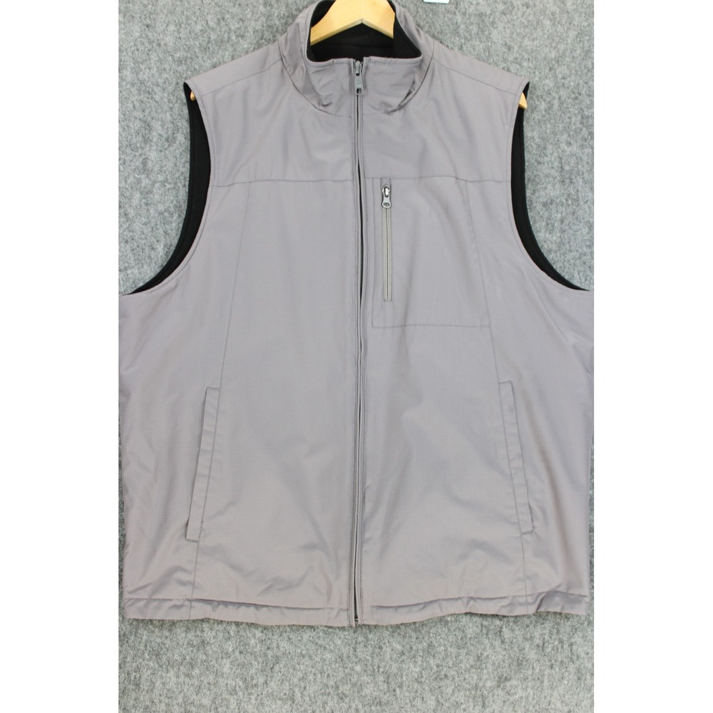 IZOD Mens Reversible Full Zip Vest Grey Ripstop Black Fleece Golf Outdoor XL